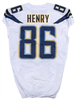 2019 Hunter Henry Game Used Los Angeles Chargers White Road Jersey Attributed to 12/1/19 (Fanatics)